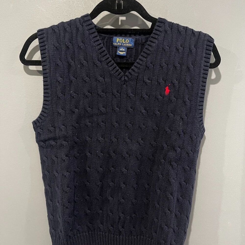 Polo Ralph Lauren Boys Navy Cable Knit Sweater Vest Size L | Like New